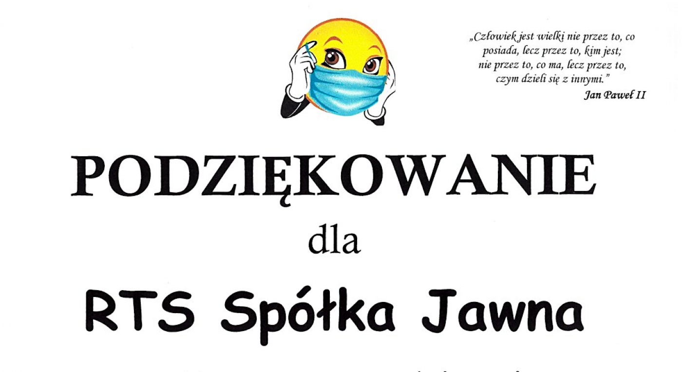 Podziękowanie dla RTS Sp. J.